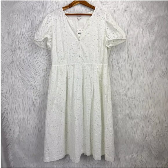 J. Crew Factory Eyelet Midi Dress Puff Sleeve Boho Summer Graduation Coastal - Picture 3 of 16